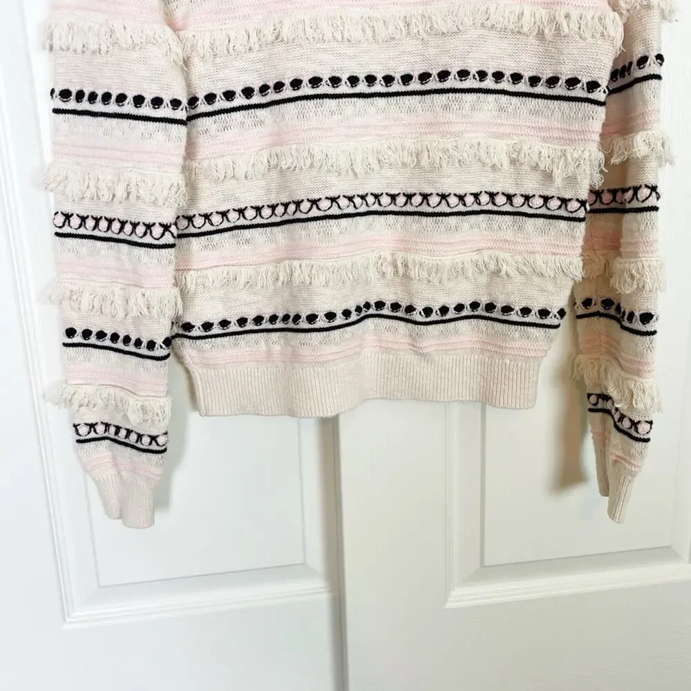 & Other Stories Striped Fringe Trim Sweater Blush Pink Cream Cotton Blend Sz S